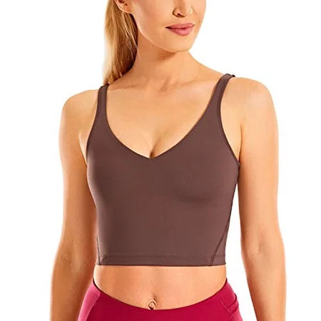 CRZ YOGA Women's Longline Sports Bra Wirefree Padded Yoga Bras Workout Running Crop Tank Tops Taupe  | Walmart (US)