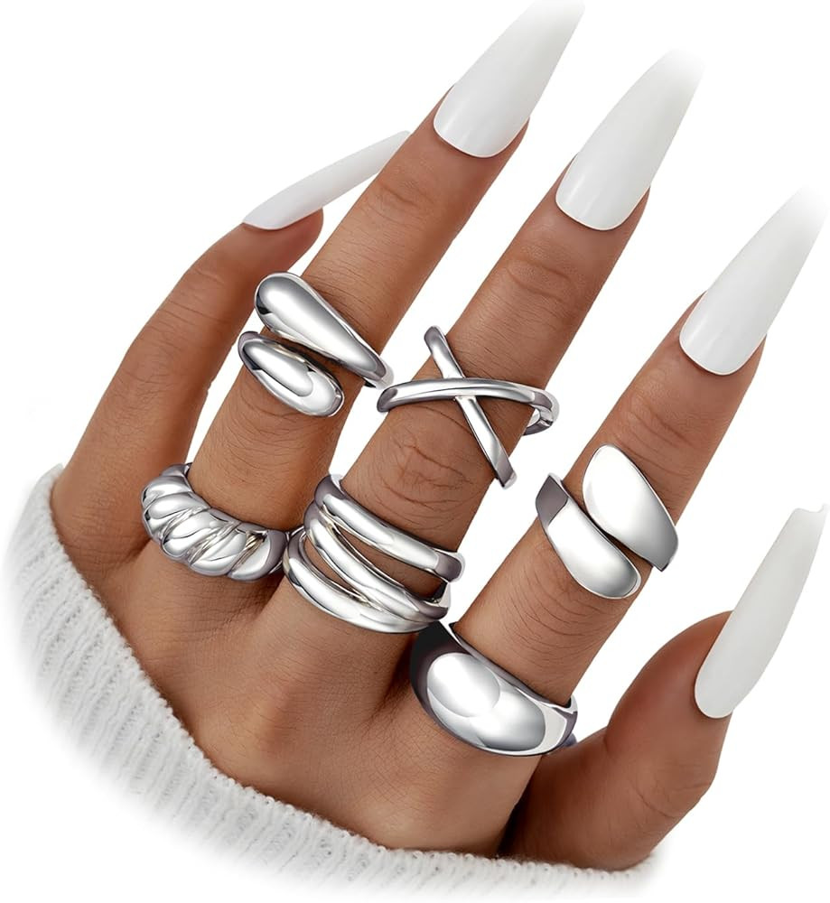 YEEZII Chunky Gold Rings for Women Non Tarnish, 18K Gold Plated Stackable Thumb Ring, Statement W... | Amazon (US)