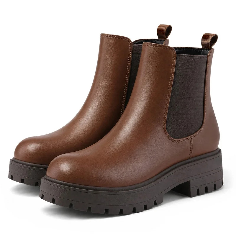 Rexoro Women's Chelsea Boots Chunky Heel Lug Sole Ankle Boots Elastic Side Slip-on Fashion Bootie... | Walmart (US)