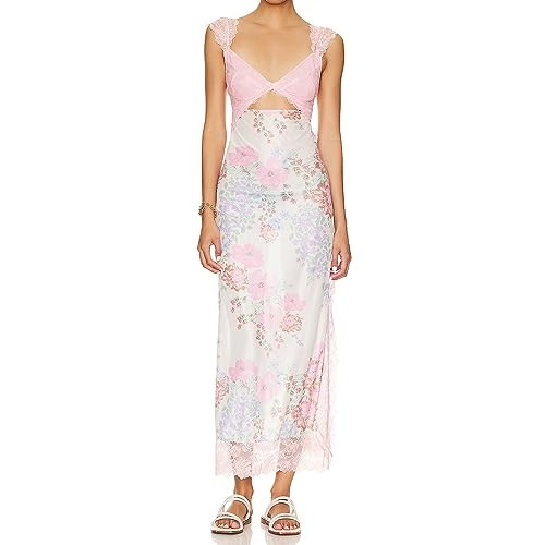 Women Sleeveless Maxi Dress Backless Bodycon Floral Printed Spaghetti Strap Long Dress Summer Lac... | Amazon (US)