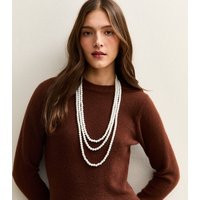 Cream 3 Strand Long Faux Pearl Necklace New Look | New Look (UK)