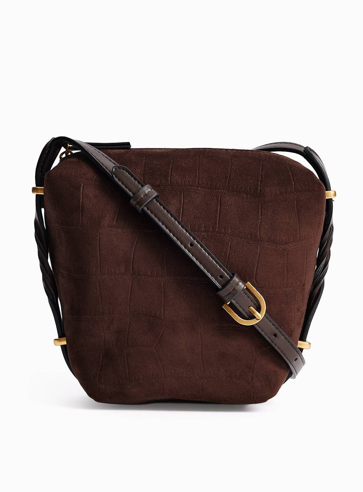 Dark Brown Faux Croc Print Crossbody Bag One Size | Tu Clothing