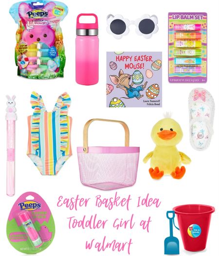 Easter basket idea for toddler girl at Walmart! Walmart Easter basket! Walmart Easter! Wonder nation swimsuits, shoes, outdoor toys, bubbles, chapstick, shovel and pail, stuffed animal, books, play dough, sunglasses, peeps!! 

#LTKSeasonal #LTKfamily #LTKkids