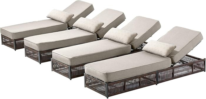Luxury Outdoor Chaise Lounges with 5 Inch Thickened Cushions - Set of 4 High Back Brown Wicker Pa... | Amazon (US)
