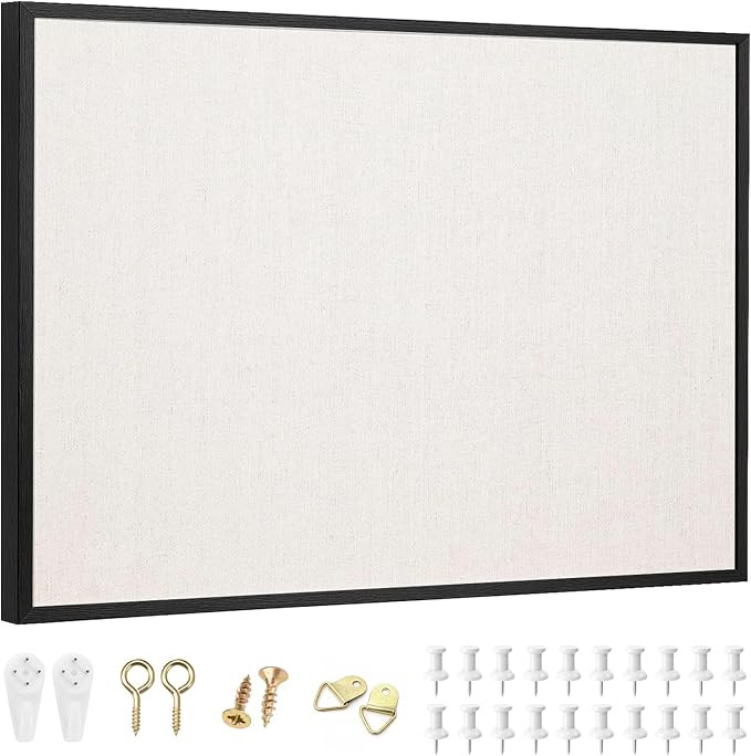 OWLKELA 24'' x 36'' Linen Bulletin Board with Black Oak Frame, Framed Cork Board for Wall, Decora... | Amazon (US)