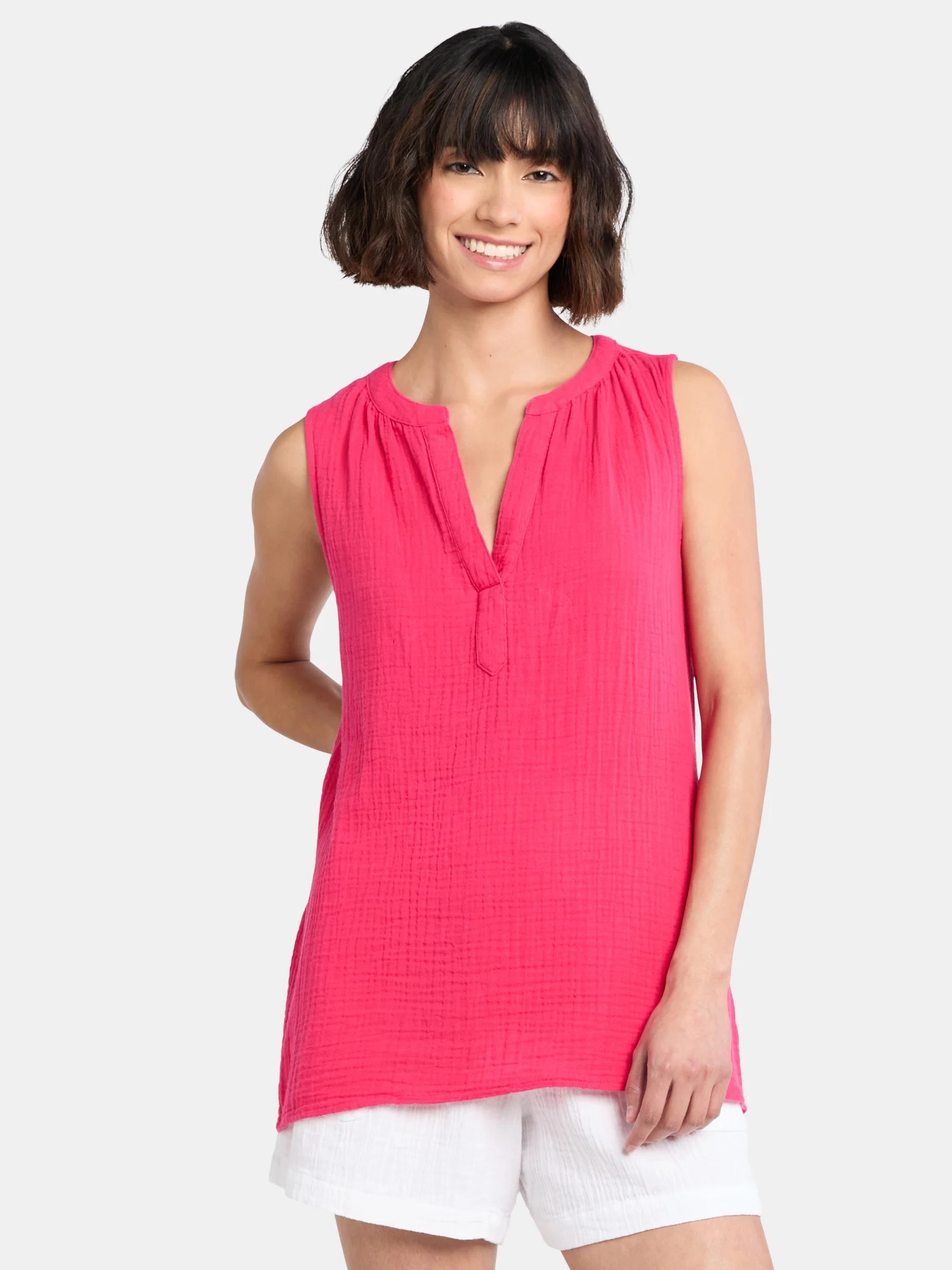 Time and Tru Women's Double Cloth Cotton Tank Top, Sizes XS-XXXL | Walmart (US)