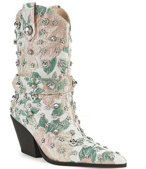Azalea Wang Diligent Floral Brocade Rhinestone Western Mid Boots | Dillard's | Dillard's