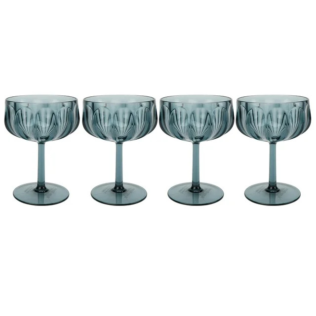 Better Homes & Gardens 4-Piece 13-Ounce Tritan Plastic Coupe Glass Set, Blue - Walmart.com | Walmart (US)