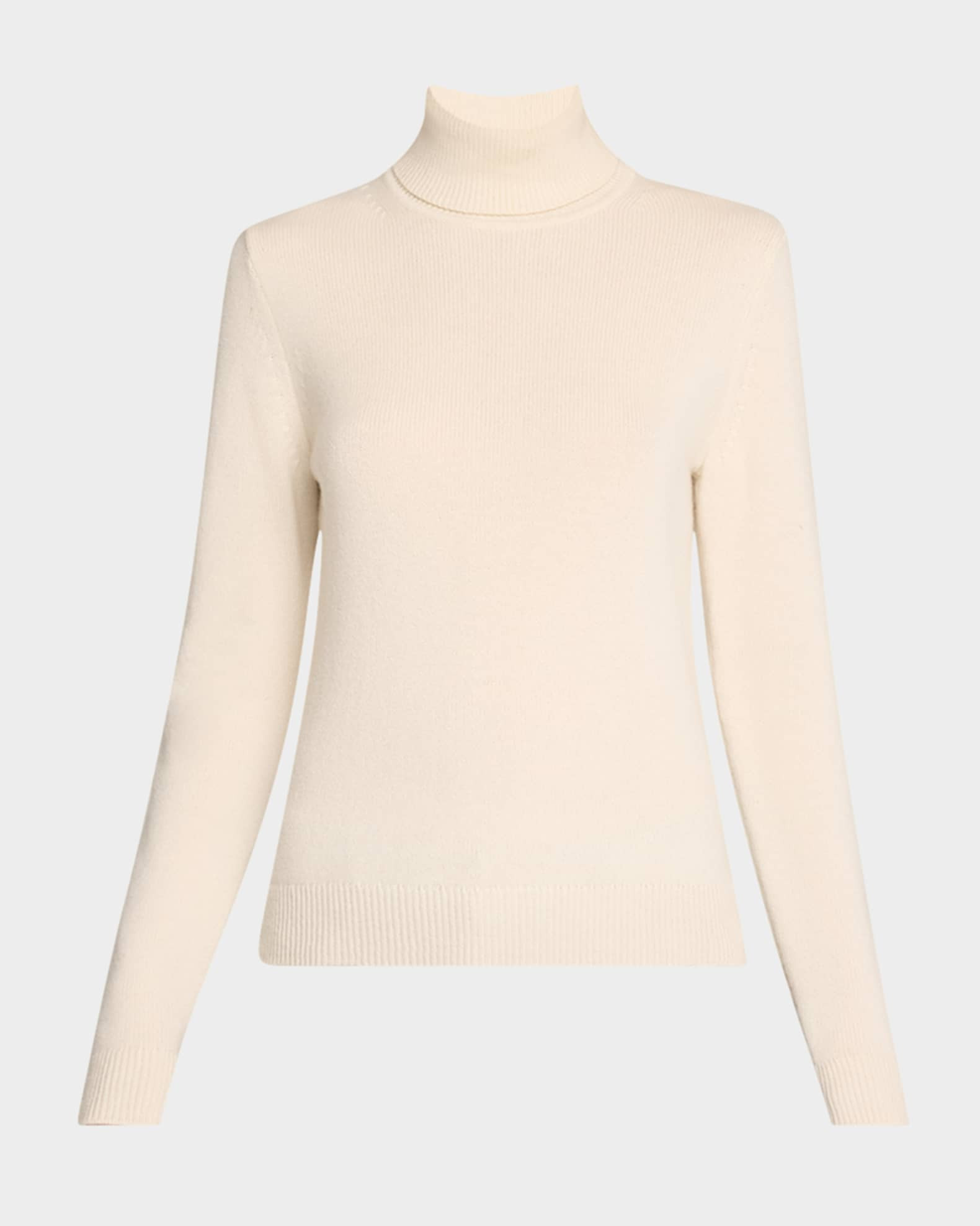 Fold-Over Long-Sleeve Cashmere Turtleneck Sweater | Neiman Marcus