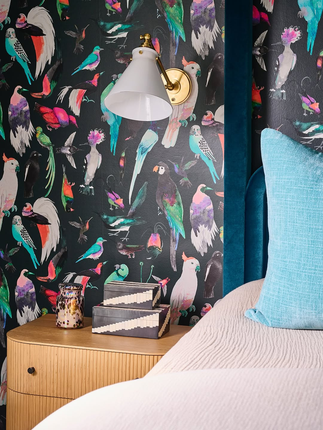 Wallpaper Wednesday 🌿🦜 | Pattern, Up Close
Sometimes it’s the smallest moments that tell the biggest story. This bird wallpaper becomes even more impactful when paired with warm wood, soft upholstery, and sculptural lighting.

By letting the pattern take center stage and keeping surrounding elements simple, the space feels bold without feeling busy. It’s a reminder that confident design is often about restraint — not excess.

✨ Shop the details that bring this moment together above.

#WallpaperWednesday #PatternDetails #InteriorDesignDetails #WallpaperInspo #BedroomDesign #LayeredInteriors #ColorfulInteriors #LTKHome #ShopTheLook #BlessedLittleBungalow #BLBStyle 

 #LTKHome