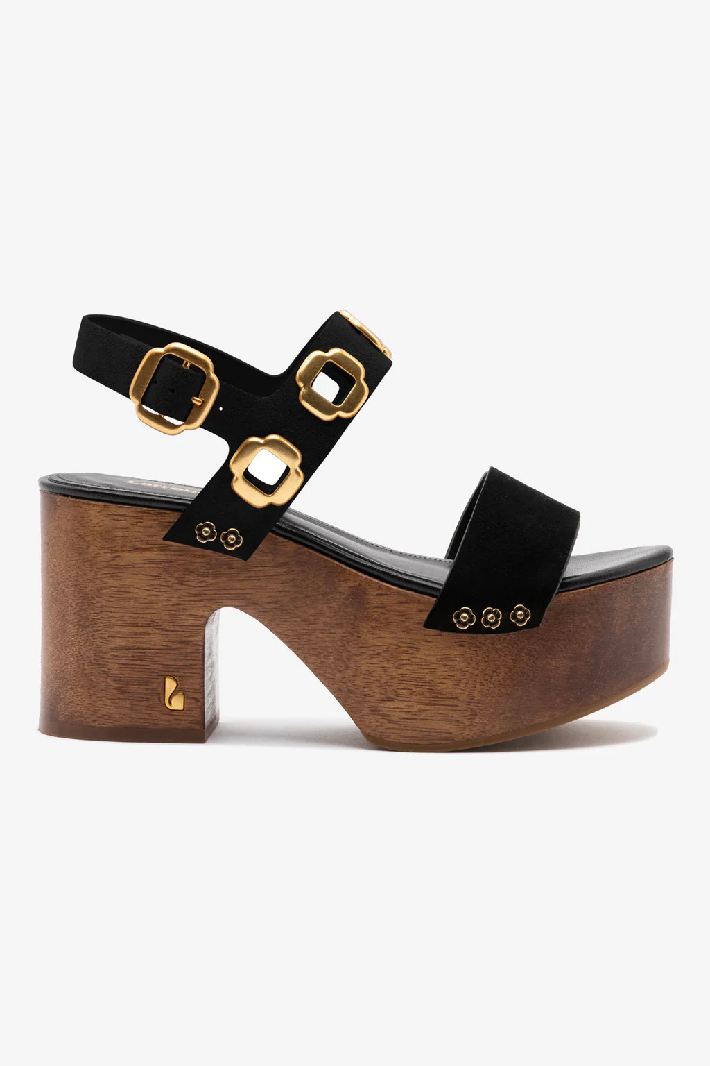 Miso Wooden Platform Sandal In Black Suede | Larroude