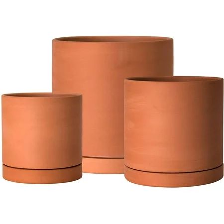 Small Set of 3, 4.1 Inch, 5.3 Inch & 6.5 Inch, Terracotta Pot with Drainage Hole and Saucer, Round C | Walmart (US)