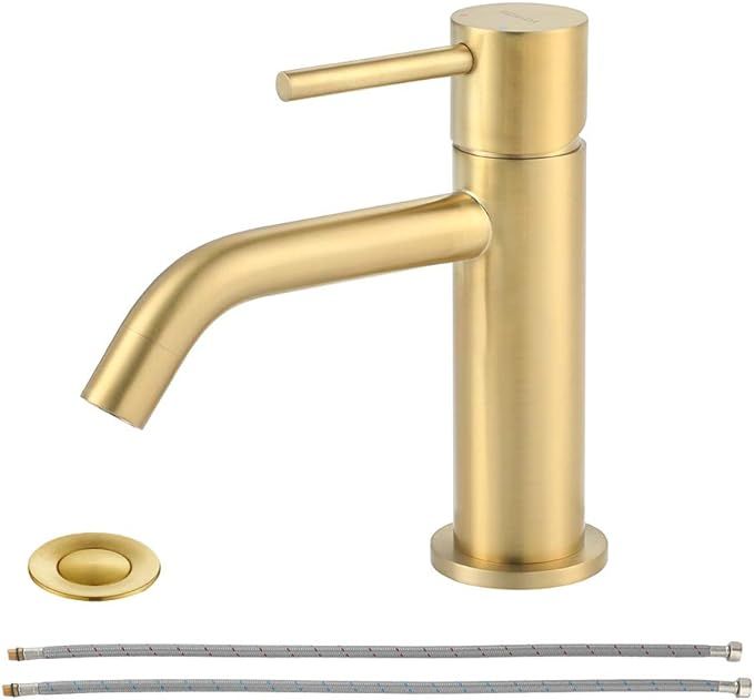 EZANDA Brass Single Handle Bathroom Faucet with Pop-up Sink Drain Assembly & Faucet Supply Lines,... | Amazon (US)