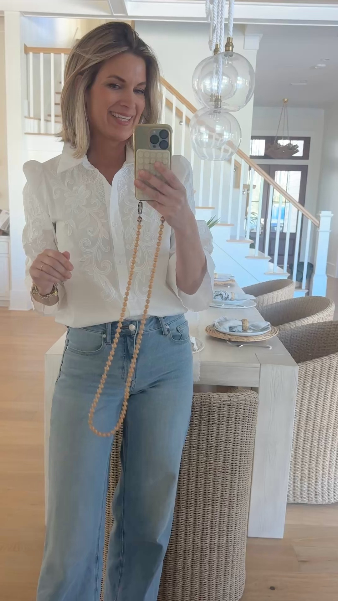 I am 5’11” wearing small in the shirt and 27x34 in the jeans. The inseam is slightly short compared to other brands.   

#LTKTall #LTKootd #LTKOver40