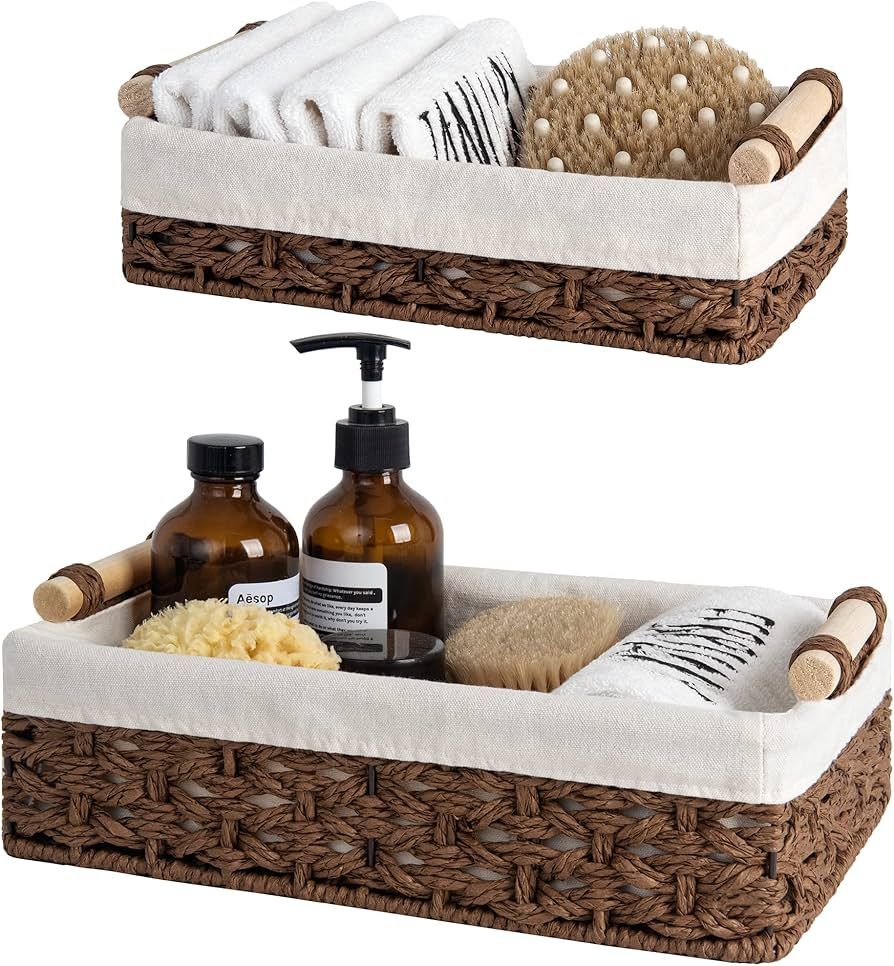 StorageWorks Small Wicker Baskets for Shelves, Wicker Baskets for Organizing with Natural Fiber L... | Amazon (US)