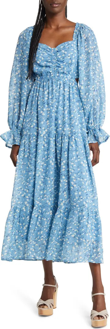 Floral Long Sleeve Tiered Midi Dress | Nordstrom