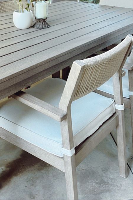Really loving this outdoor dining chairs from Wayfair! They are very comfortable and the rope detail on back is so pretty! 

#backyard #furniture #patio #porch #diningchairs #ropechairs

#LTKhome