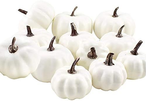 12 PCS White Artificial Pumpkins for Halloween Decoration, Fall Thanksgiving Home Garden Harvest ... | Amazon (US)
