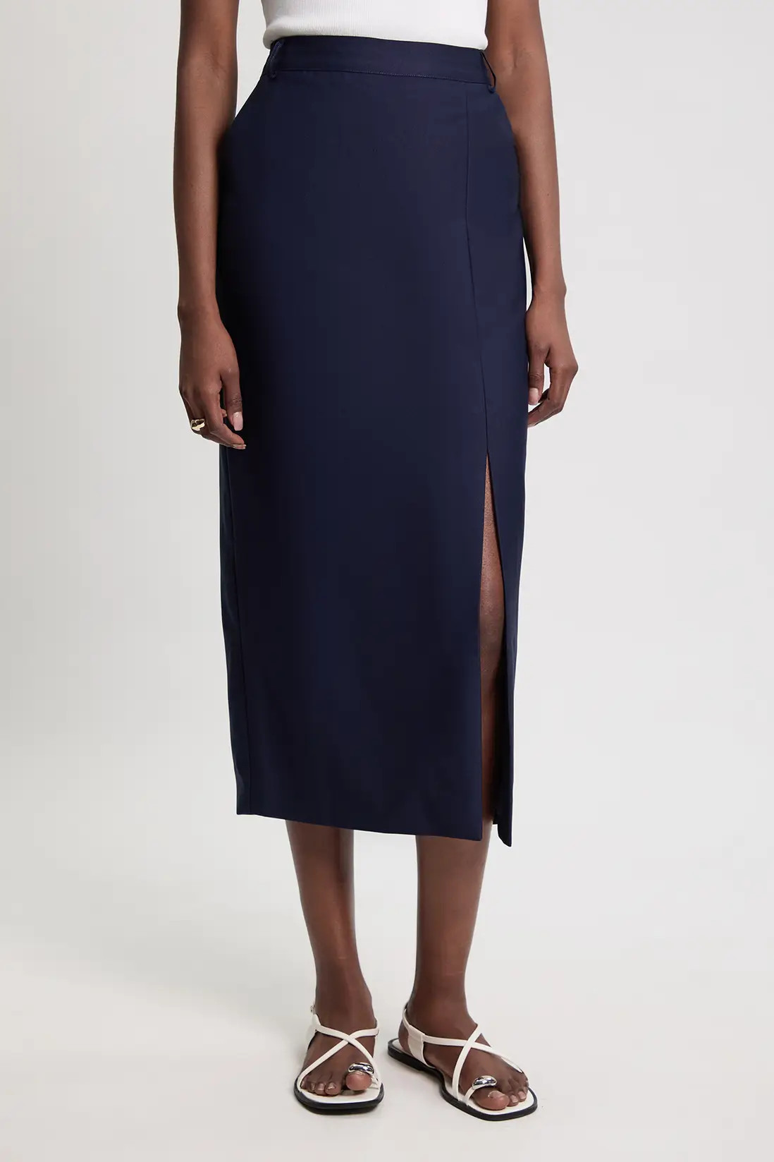 Petite Tailored Satin Midi Pencil Skirt | Karen Millen