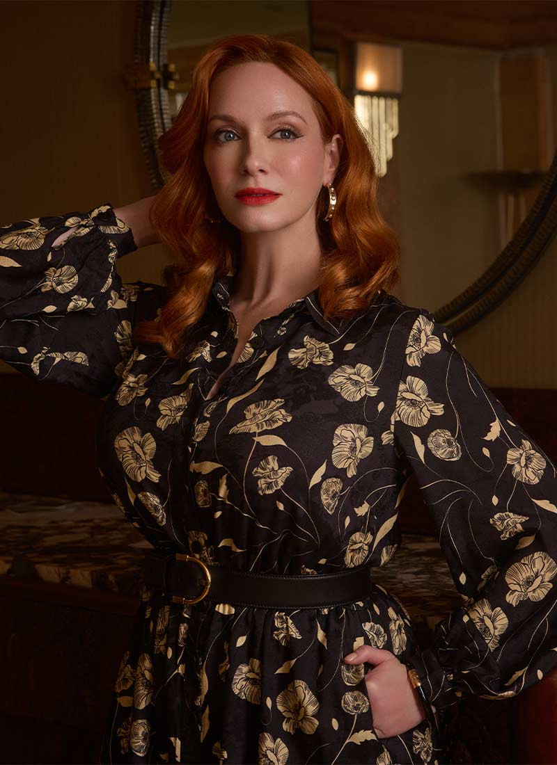 Christina Hendricks X Joanie - Orange Blossom Poppy Print Midi Shirt Dress | Joanie