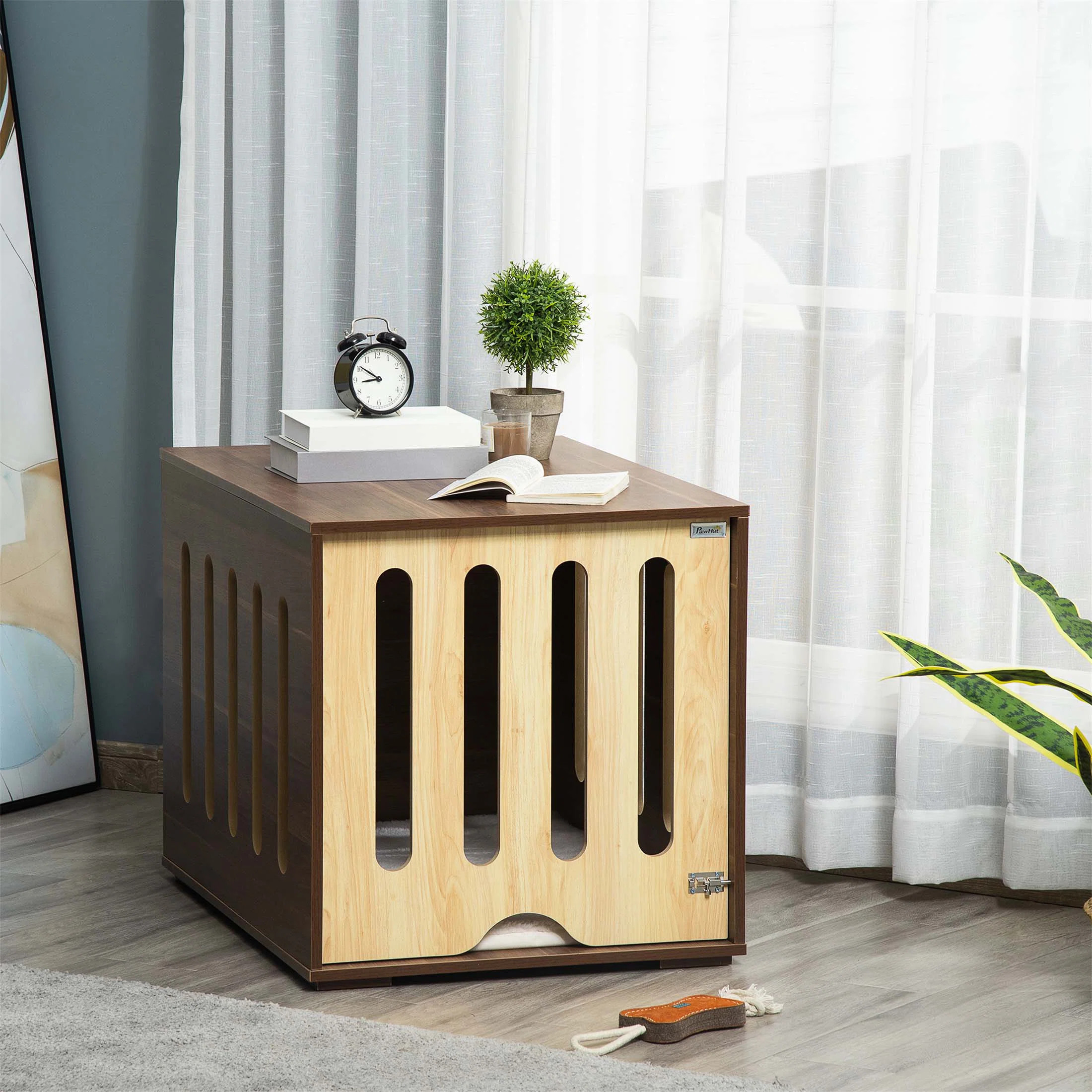 Monique Furniture Style Dog Crate End Table Decorative Puppy House With Soft Cushion, Side Holes,... | Wayfair North America