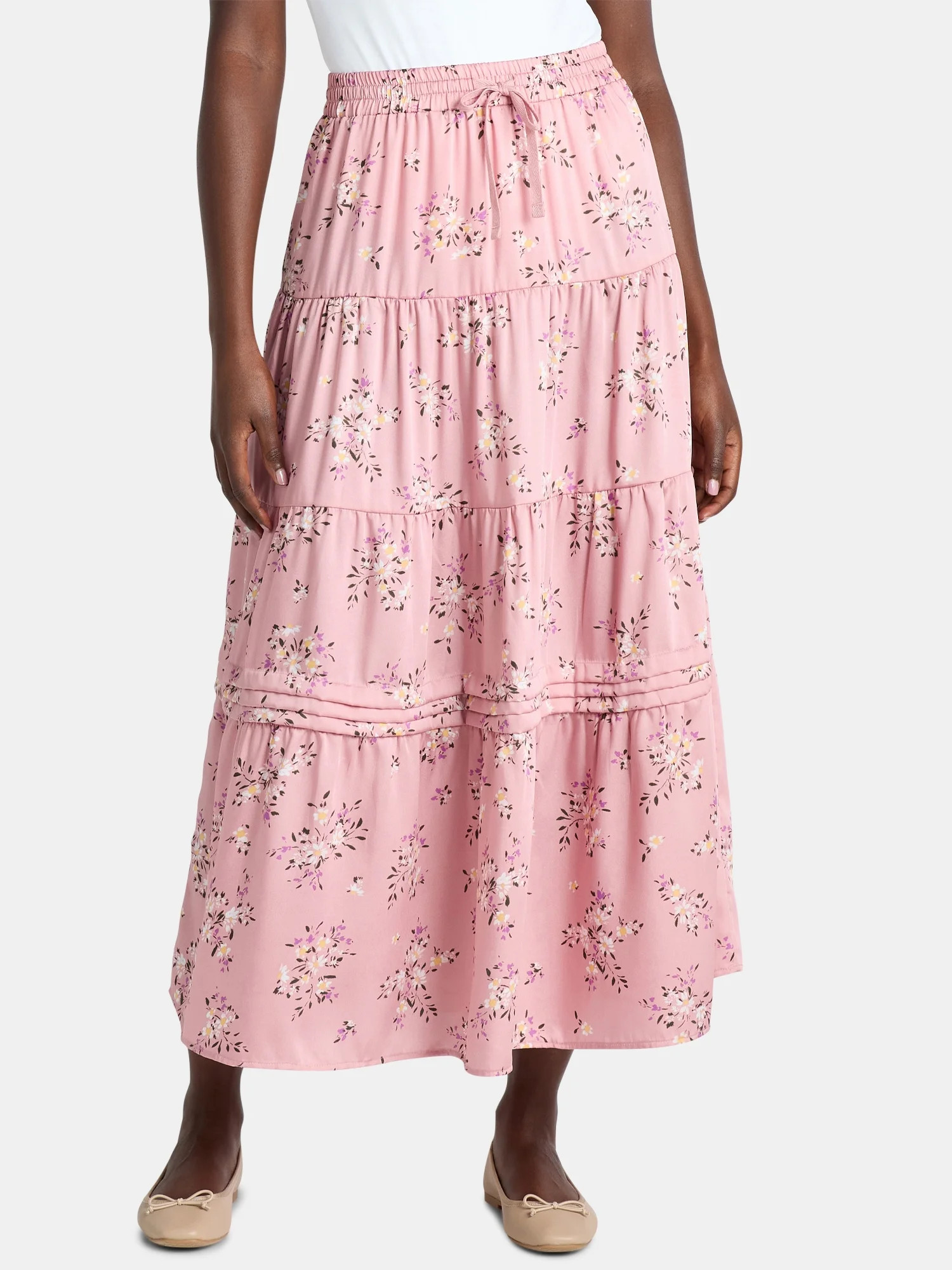 Time and Tru Women's Printed Tiered Midi Skirt, Sizes XS-XXXL | Walmart (US)
