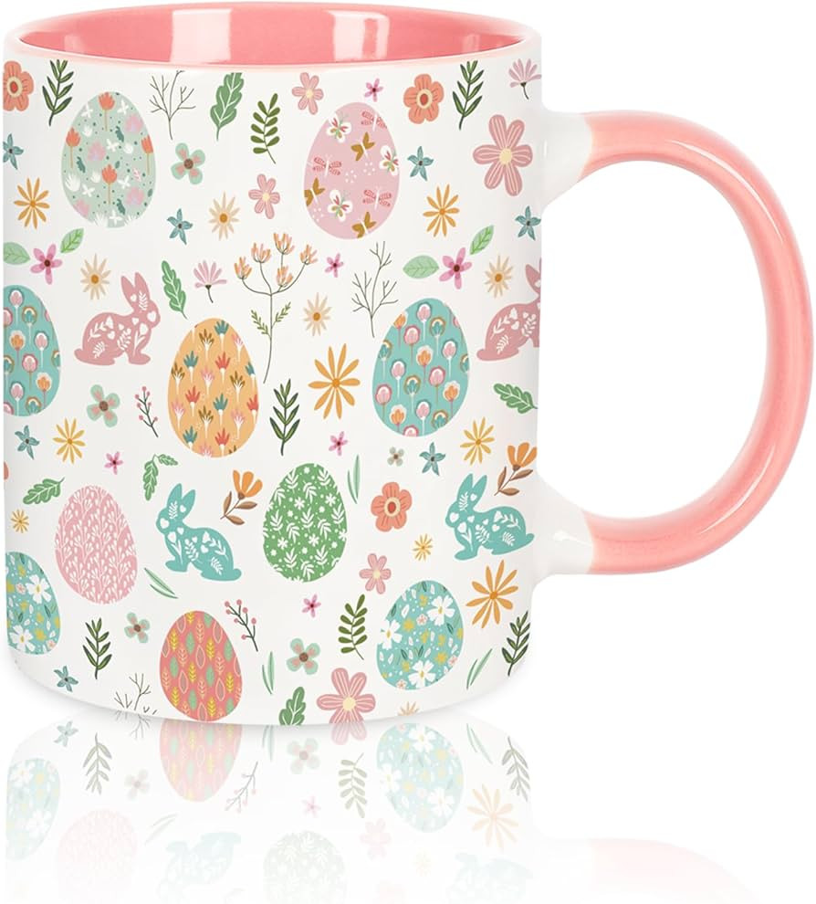 Egg Bunny Mug Colorful Holiday Ceramic Tea Cup Pink Coffee Mug Cup for Easter Spring Party Home S... | Amazon (US)