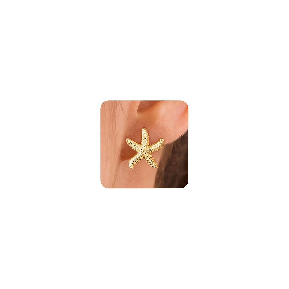 VRIUA Starfish Earrings for Women - 14K Gold/Silver Plated Dainty Starfish Seashell Earrings Hypo... | Amazon (US)