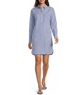 Lauren Ralph Lauren Striped Spread Collar Long Sleeve Shirt Dress - 2 | Dillard's