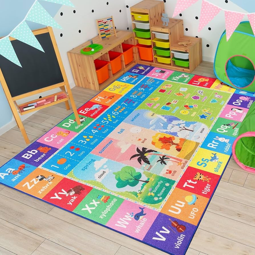 ABC Kids Rug for Playroom, 3x5 Washable Classroom Area Rugs, Toddler Educational Play Mat with Al... | Amazon (US)