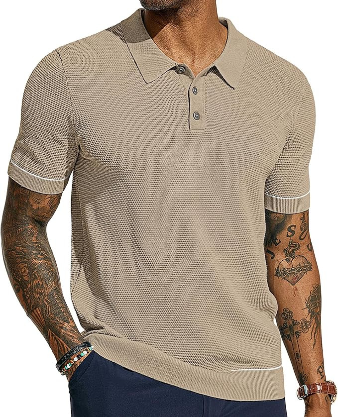 PJ PAUL JONES Mens Polo Shirts Short Sleeve Textured Knit Polo Shirts | Amazon (US)