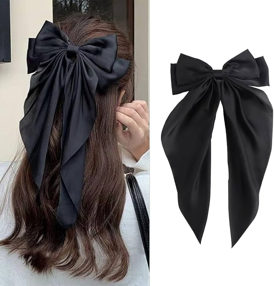 Silky Satin Oversized Long-tail Bow Clip, Large Black Hair Bow for Women Girl, Hair Accessories w... | Amazon (US)