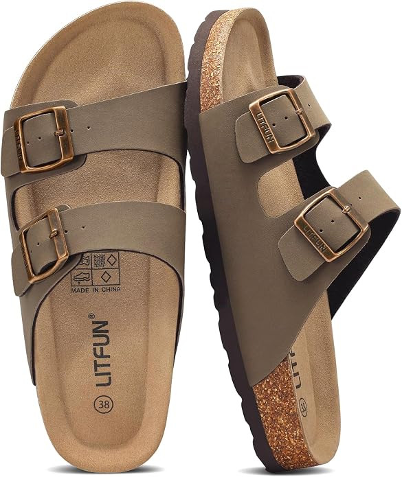 Litfun Unisex Cork Footbed Sandal Summer Slip On Slide Sandals with Adjustable Buckle for Women M... | Amazon (US)