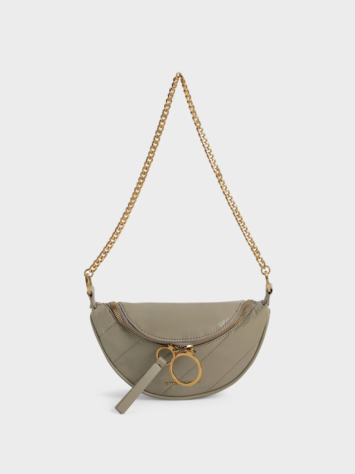 Wrinkled-Effect Half-Moon Crossbody Bag
 - Taupe | CHARLES & KEITH (US)