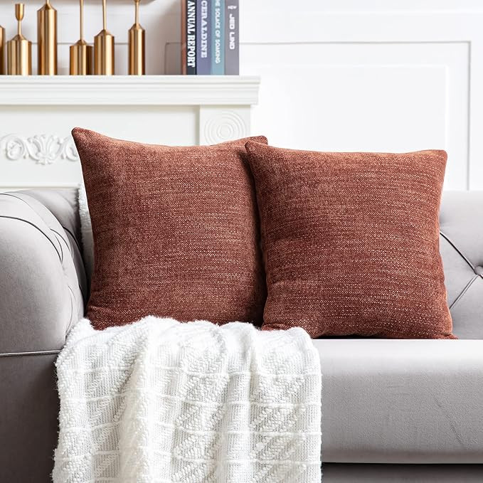 Anickal Pillow Covers 18x18 Inch Set of 2 Terracotta Rust Decorative Throw Pillow Covers Square A... | Amazon (US)