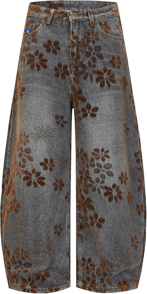 Aelfric Eden Floral Baggy Barrel Jeans Womens Wide Leg Jeans Vintage Harajuku Y2k Casual Denim Pants | Amazon (US)