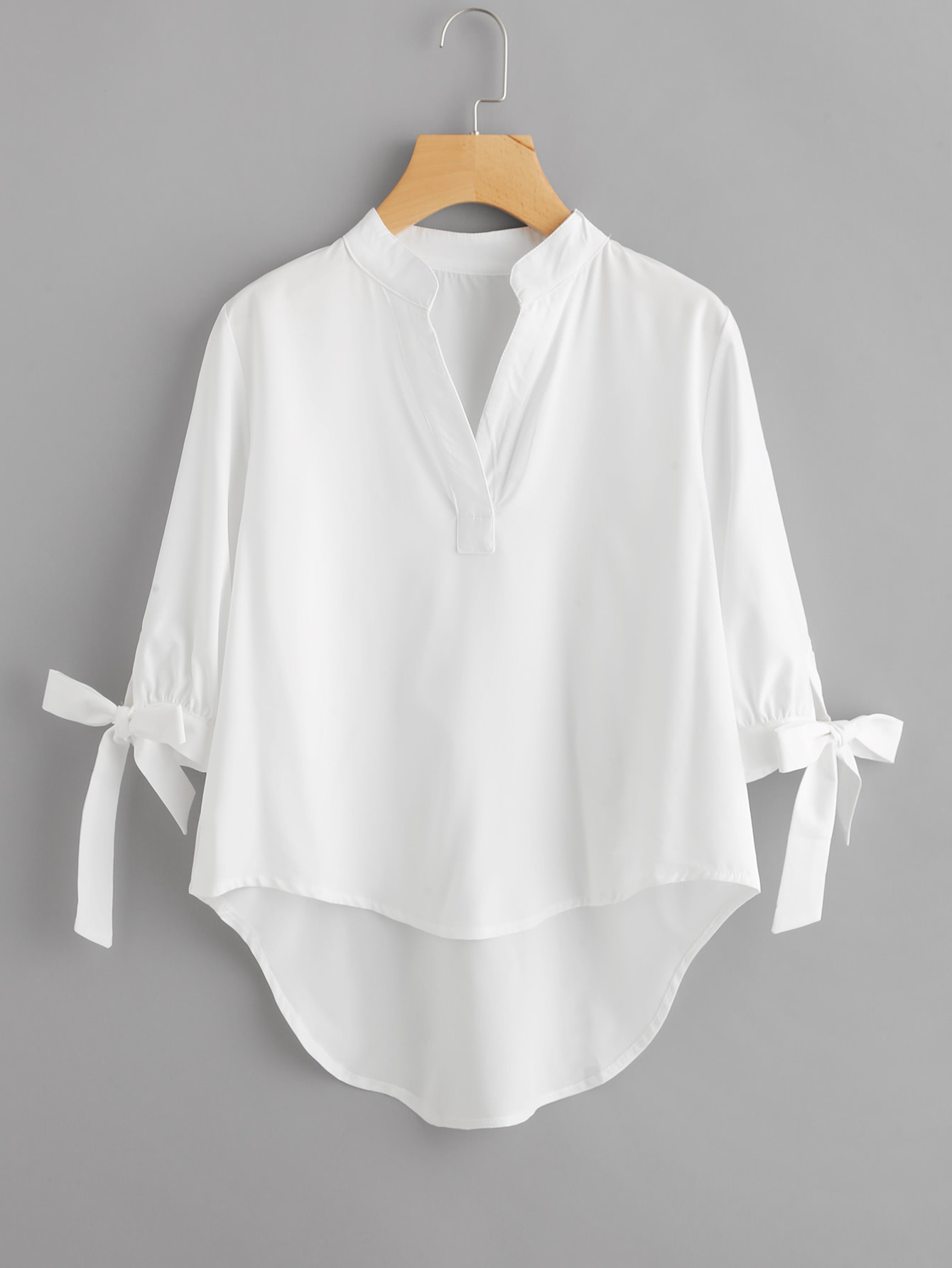 Tie Cuff Dip Hem Blouse | SHEIN