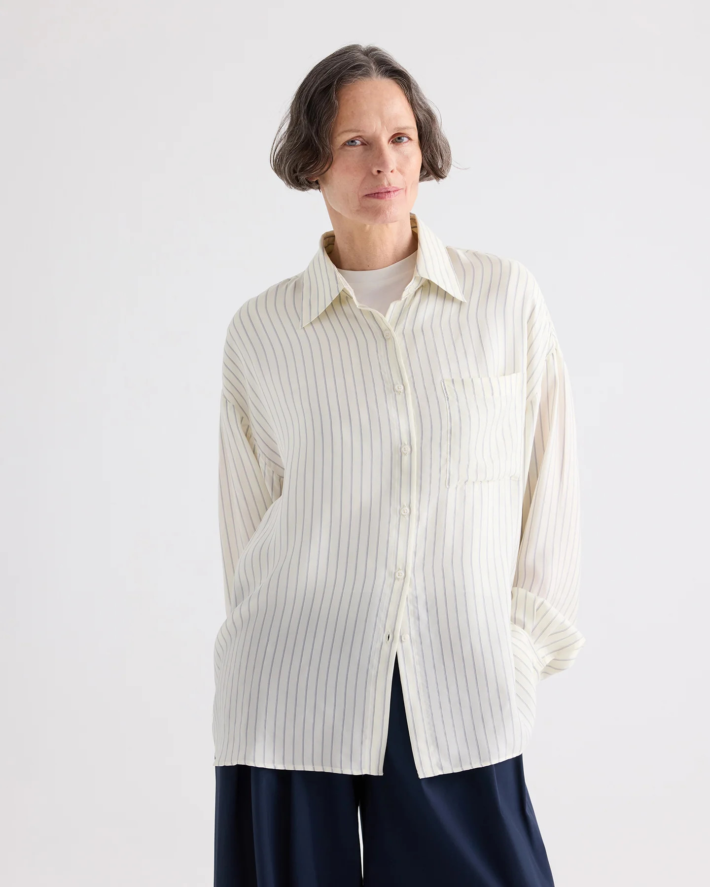 Something Borrowed Shirt in Pencil Stripe Viscose | TWP