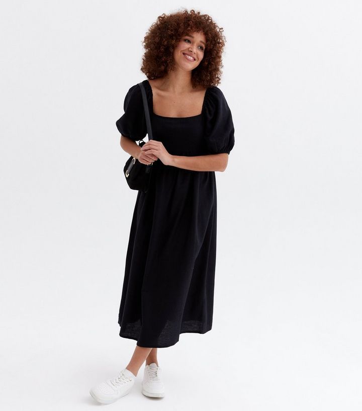 Black Linen-Look Puff Sleeve Midi Dress
						
						Add to Saved Items
						Remove from Saved I... | New Look (UK)