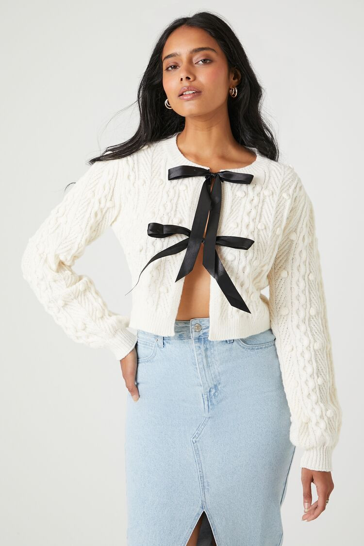 Sweater-Knit Bow Open-Front Top | Forever 21 (US)