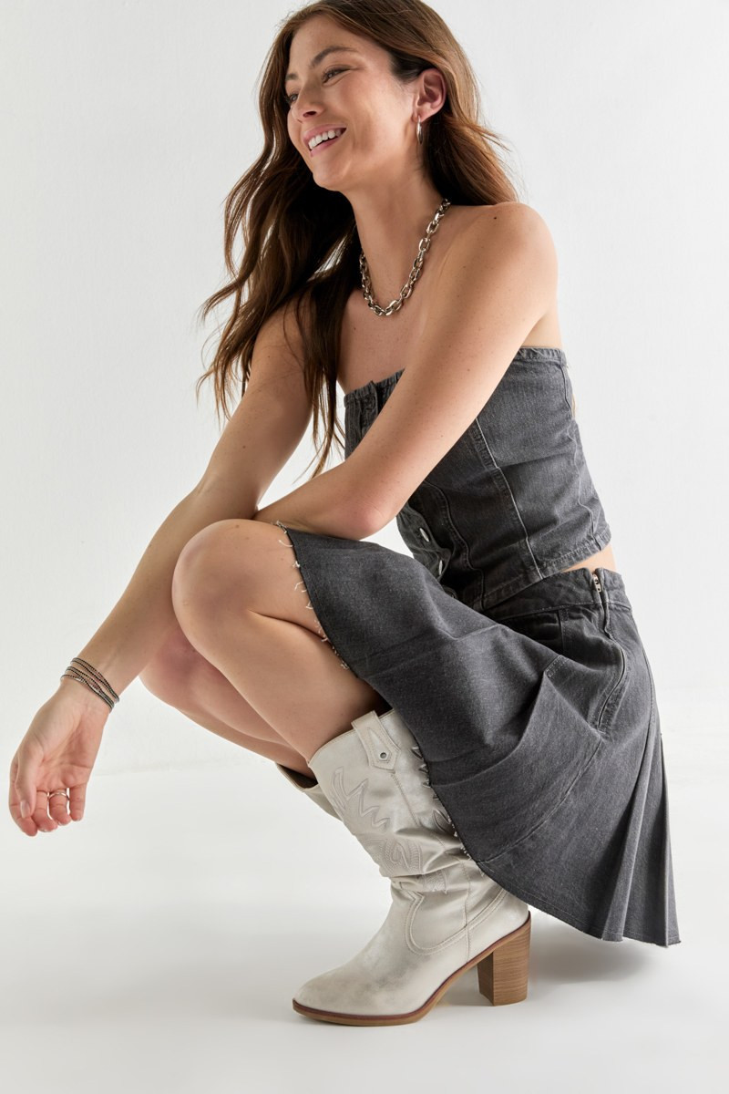 Sherrie Pleated Denim Mini Skirt | Francesca's