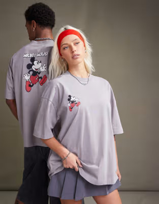 ASOS DESIGN Disney unisex oversized t-shirt with Mickey Mouse prints in washed brown | ASOS (Global)