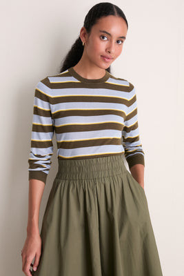 Olive Stripe Cashmere Silk Long Sleeve Katie Tee | Tuckernuck (US)