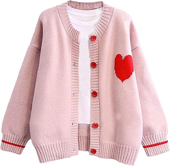 Women's Love Heart Knitted Cardigan Cute Sweater Y2K Button Down Outerwear S-2XL | Amazon (US)