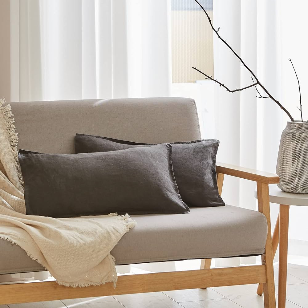 Simple&Opulence 100% Linen Lumbar Pillow Cover 12 x 20 Inches Set of 2 Rectangular Decorative Thr... | Amazon (US)