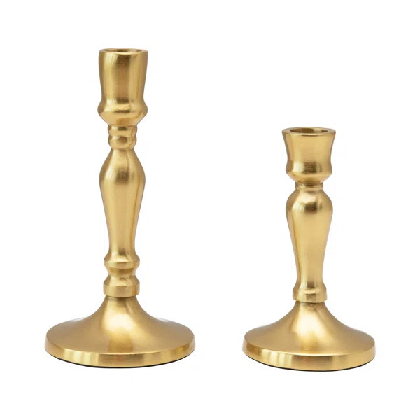 Ankush 3" Round X 6"H & 3" Round X 5"H Metal Taper Holder, Gold Finish, Set Of 2 | Wayfair North America