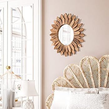 Emfogo Wall Mirror 12 inch Rustic Wood Farmhouse Mirror Sunburst Boho Mirror Wall Decor Room Deco... | Amazon (US)