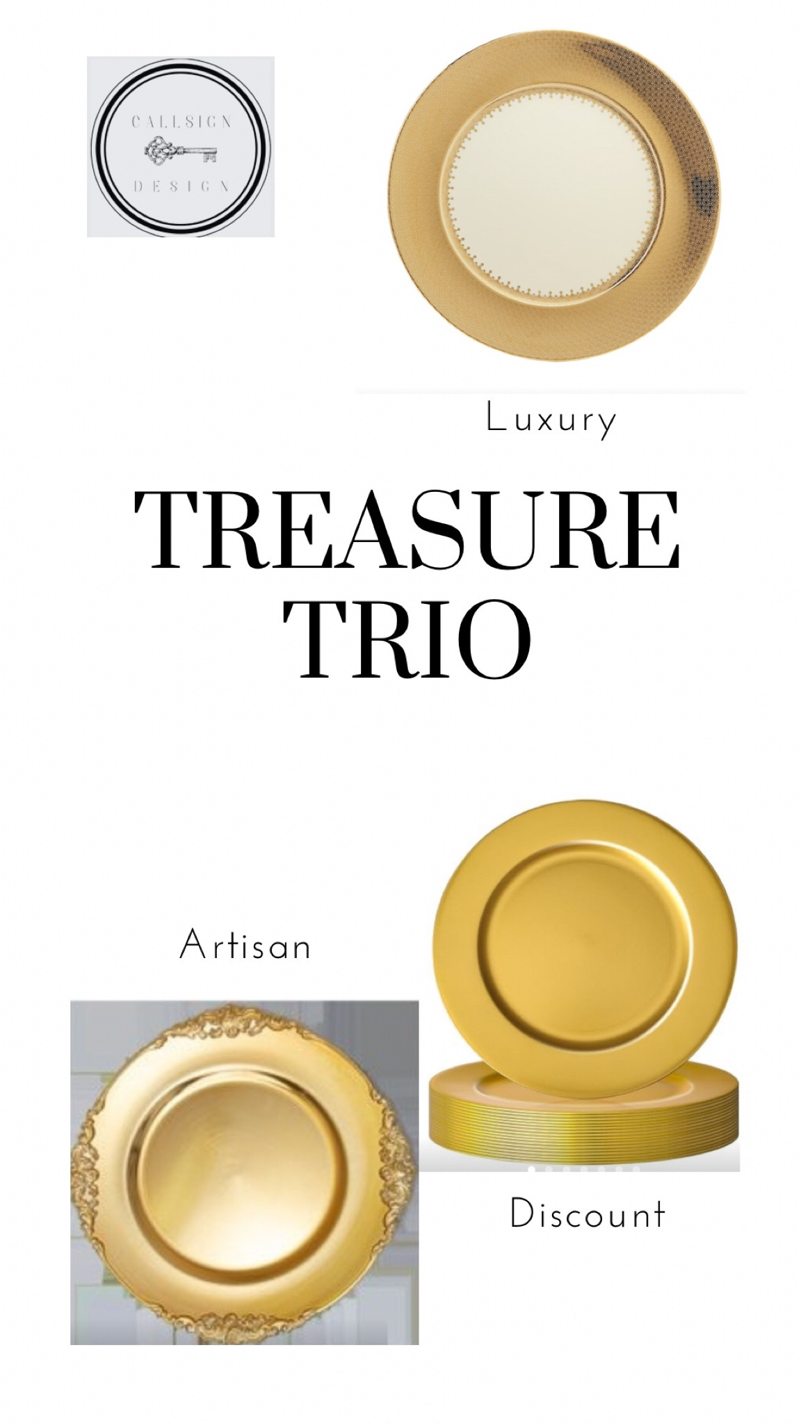 Every gold plate charger you need going into the fall season:
Artisan, discount, or luxury.  It’s your choice!