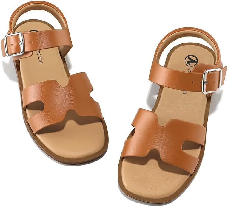 Girls Sandals Open Toe Cute Flats Dress Sandals with Adjustable Buckle – Open Toe Casual Summer... | Amazon (US)