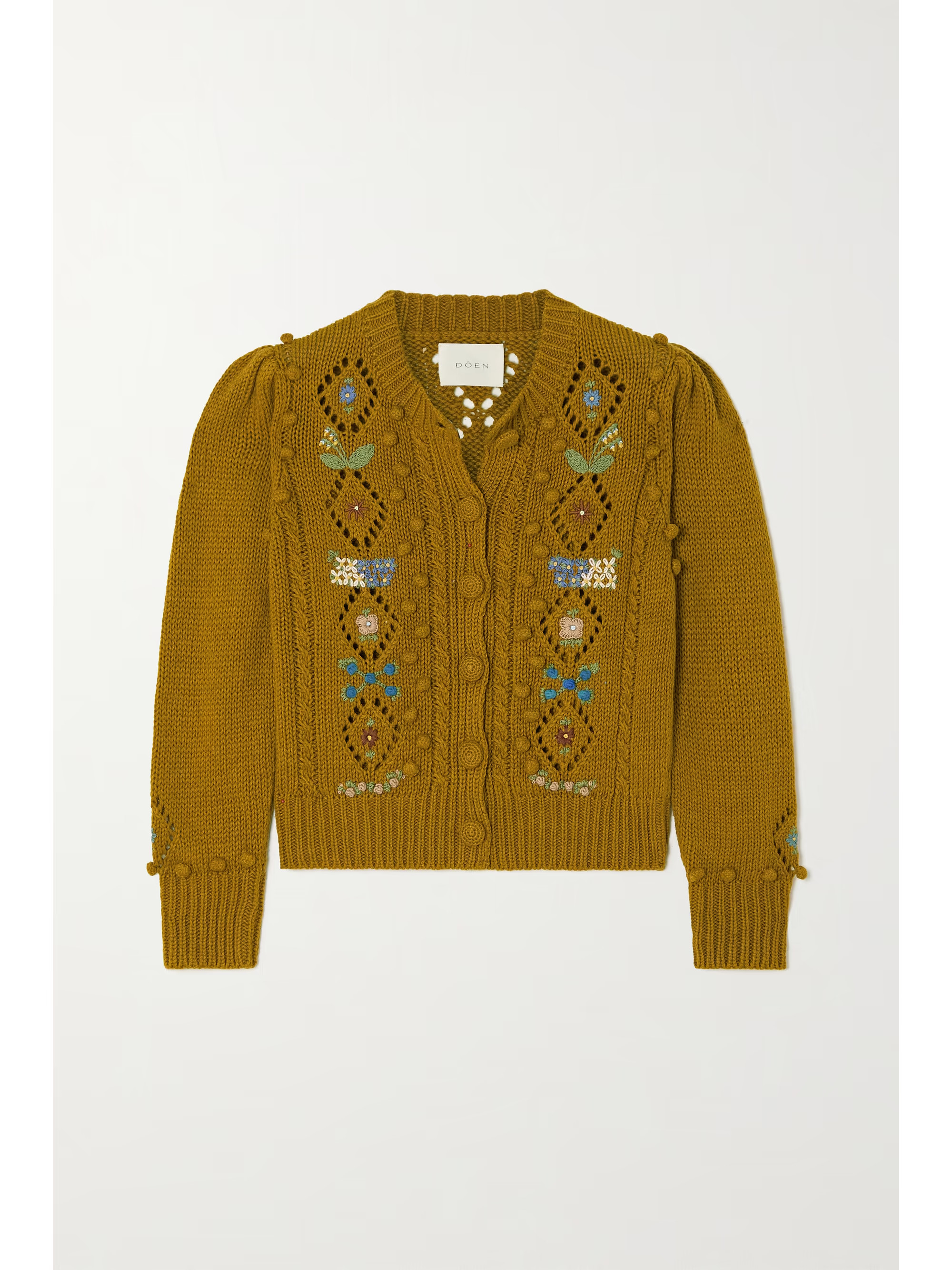 + NET SUSTAIN Forget-Me-Not embroidered cable-knit organic cotton and wool-blend cardigan | NET-A-PORTER (US)